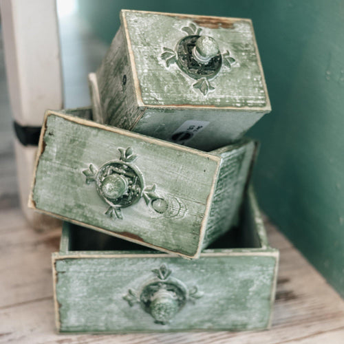 Prescott Florist - Green Drawer Baskets - Bowen's Botanicals