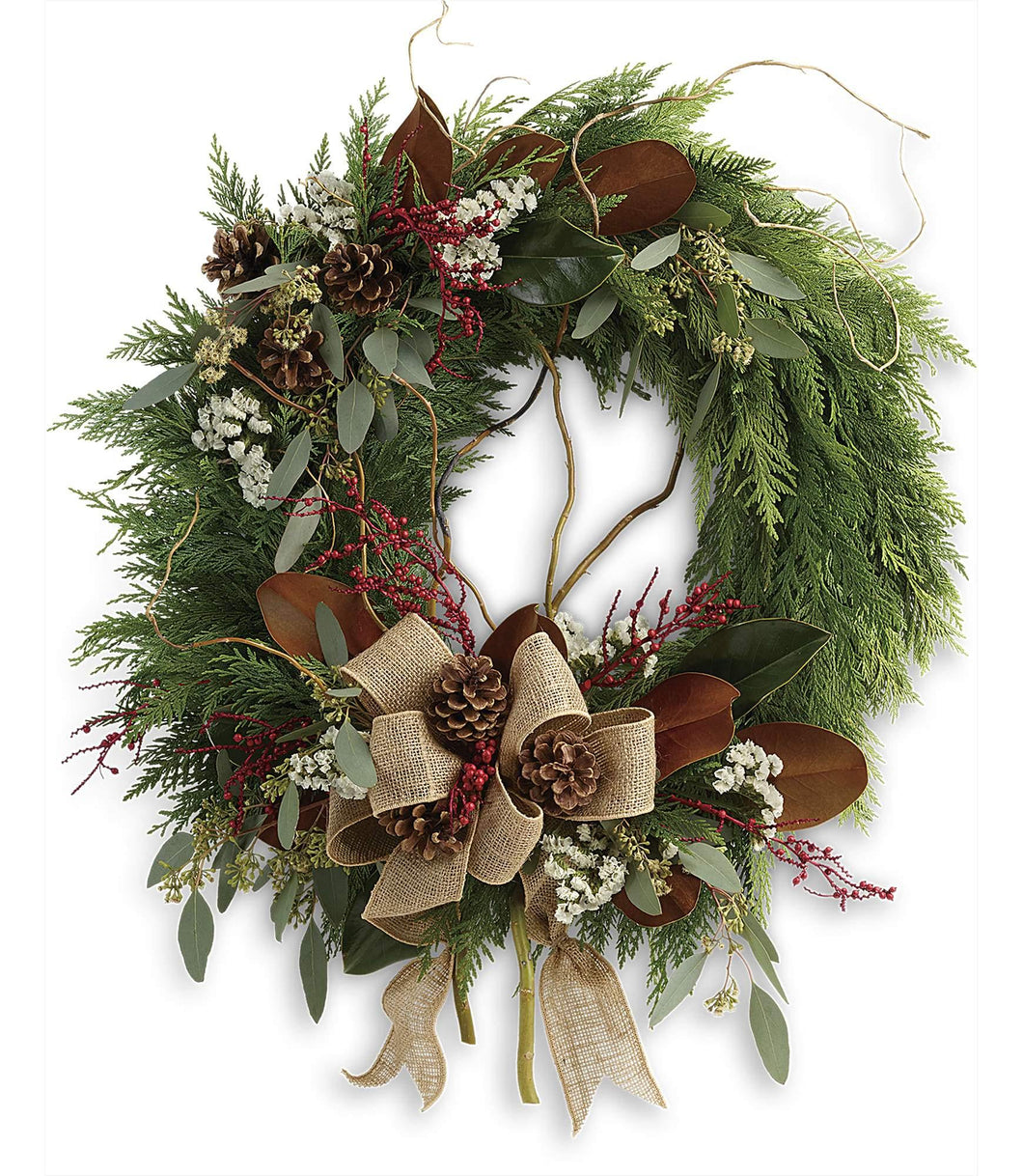 Prescott Florist - Rustic Winter Holiday Wreath - Bowen's Botanicals