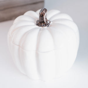 Prescott Florist - White Ceramic Pumpkin Jar w/Lid - Bowen's Botanicals