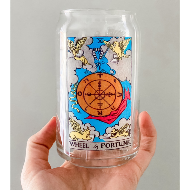 Wheel of Fortune Tarot Card Glass Tumbler - 16 oz
