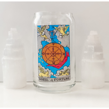 Load image into Gallery viewer, Wheel of Fortune Tarot Card Glass Tumbler - 16 oz